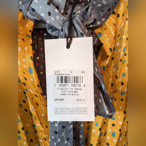 COACH Pleated Tie Dress Style No. 2075 Colorblock Midi Dress - Pockets, Neck Tie - Picture 3 of 6